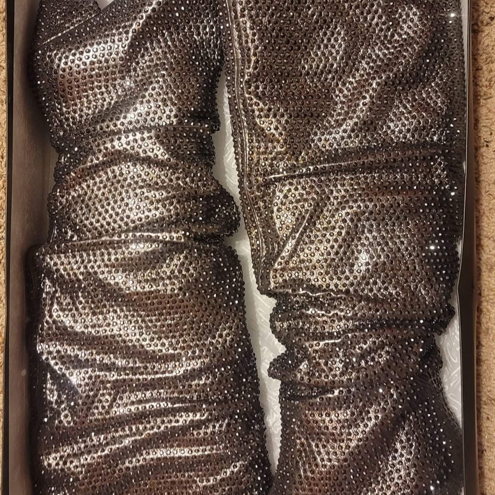 INC Gerii Pewter Rhinestone Slouchy Boots Sz. 11